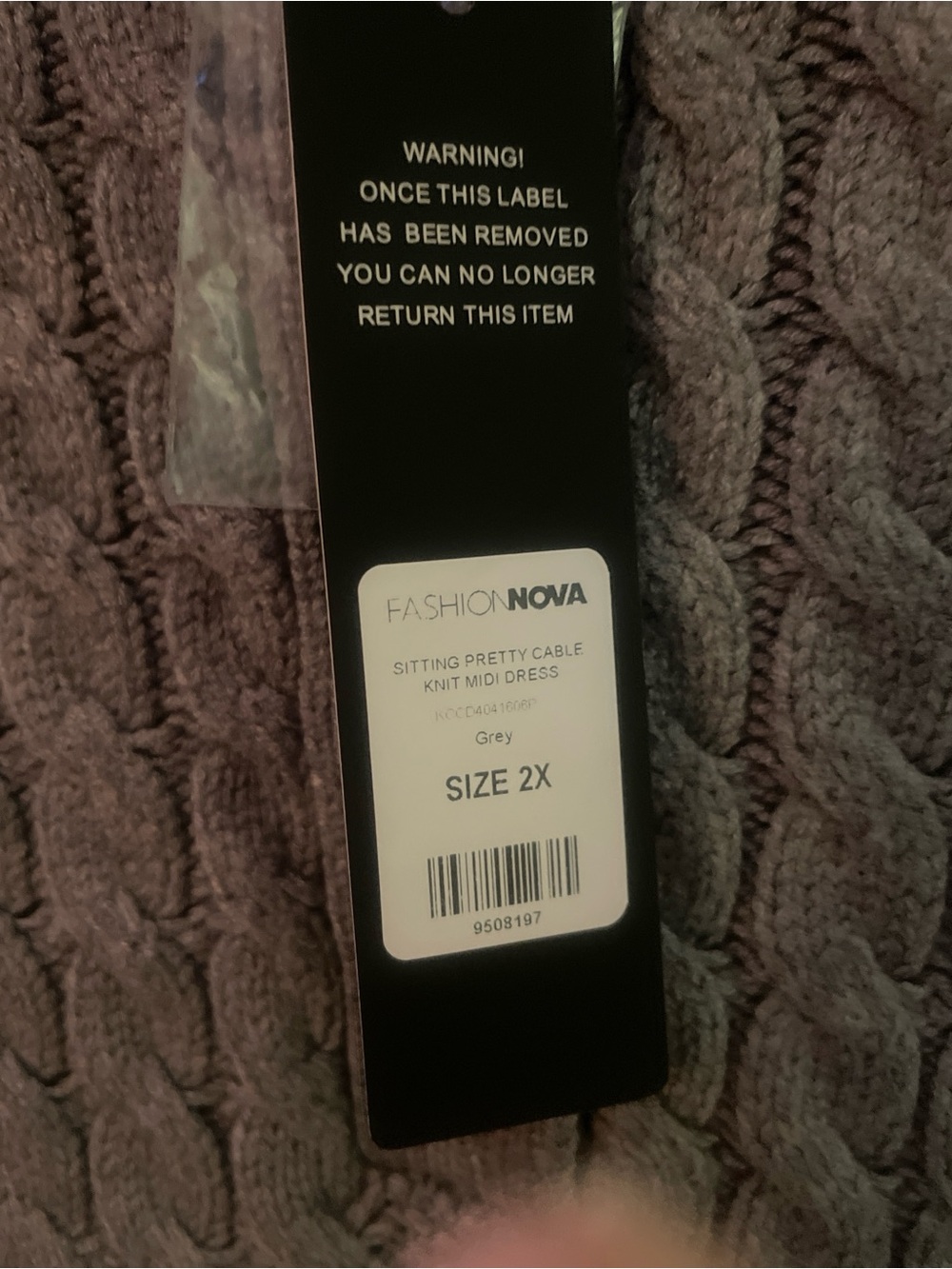 Fashion Nova Grey Cable-Knit Long Sleeve Sweater Dress - Picture 3 of 3